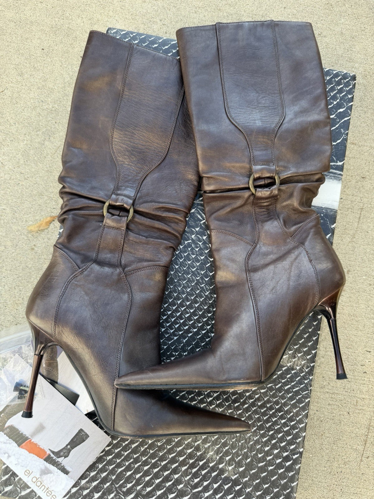El Dantes Brown Leather Knee High Stiletto Boots Size 6