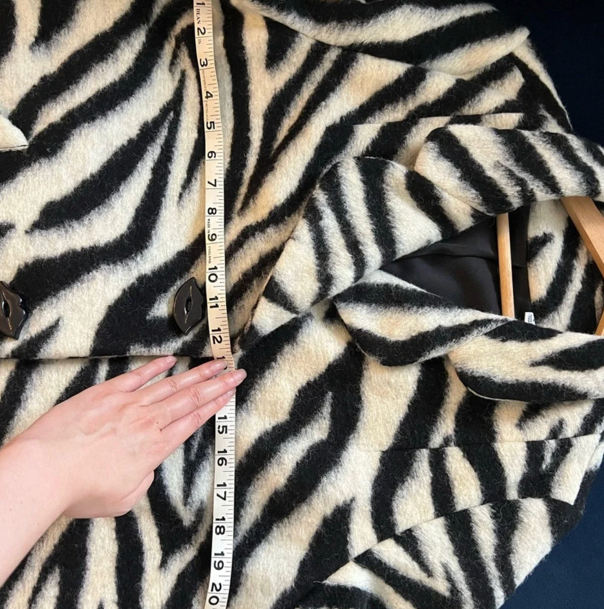 Zebra Pattern Wool Coat in Size S
