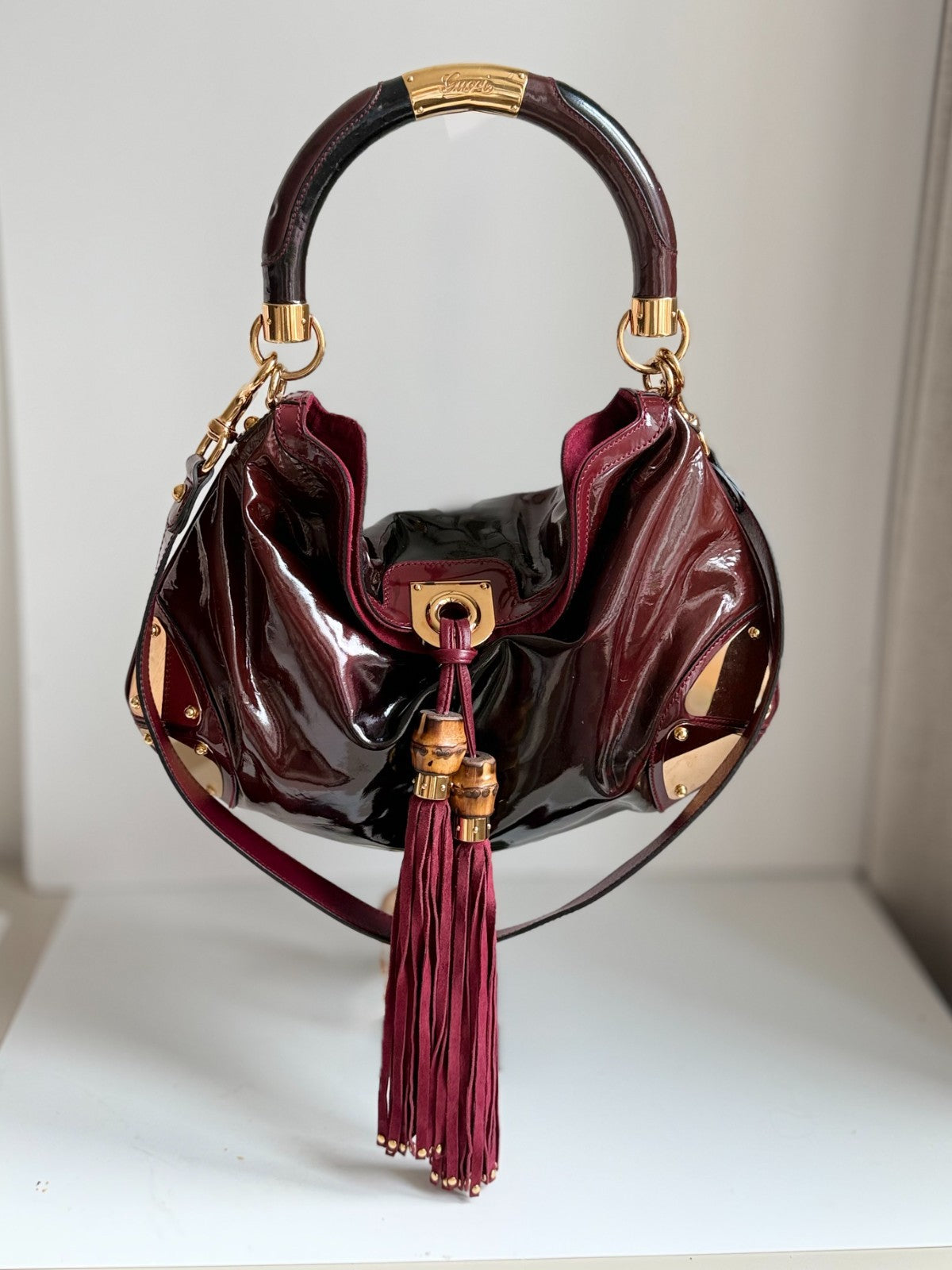 Gucci Indy Dark Red Patent Leather Hobo Bag
