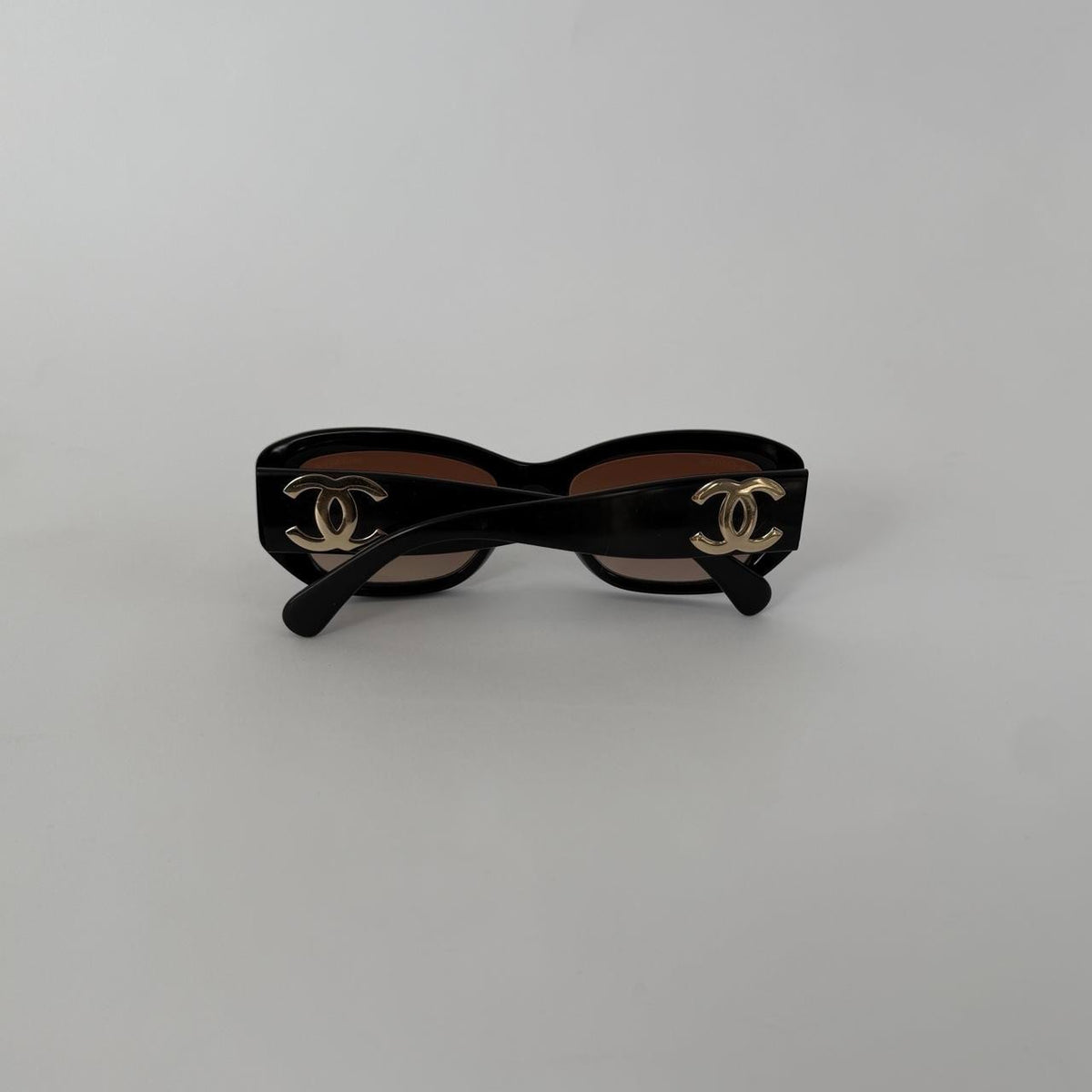 Chanel 1990s Oversized Black Sunglasses with Gold CC Hardware
