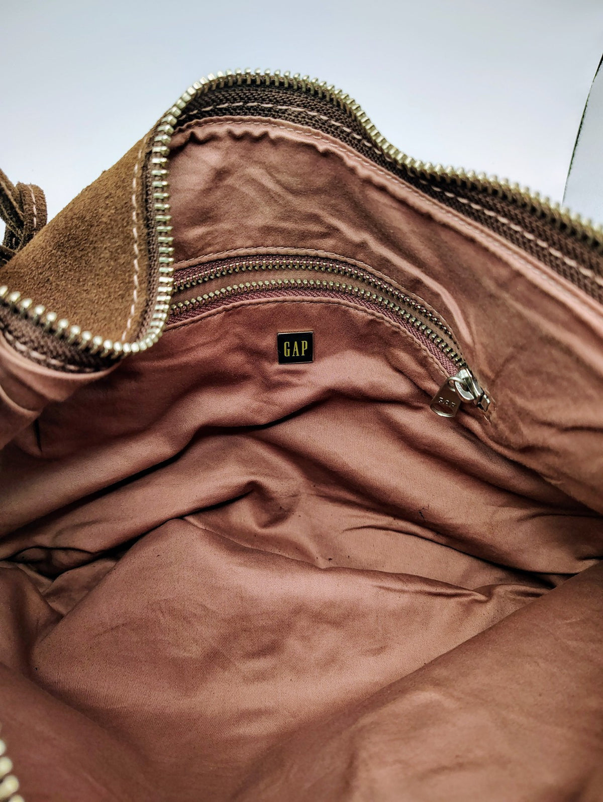 Gap Suede Shoulder Bag Brown and Blue Beaded Boho