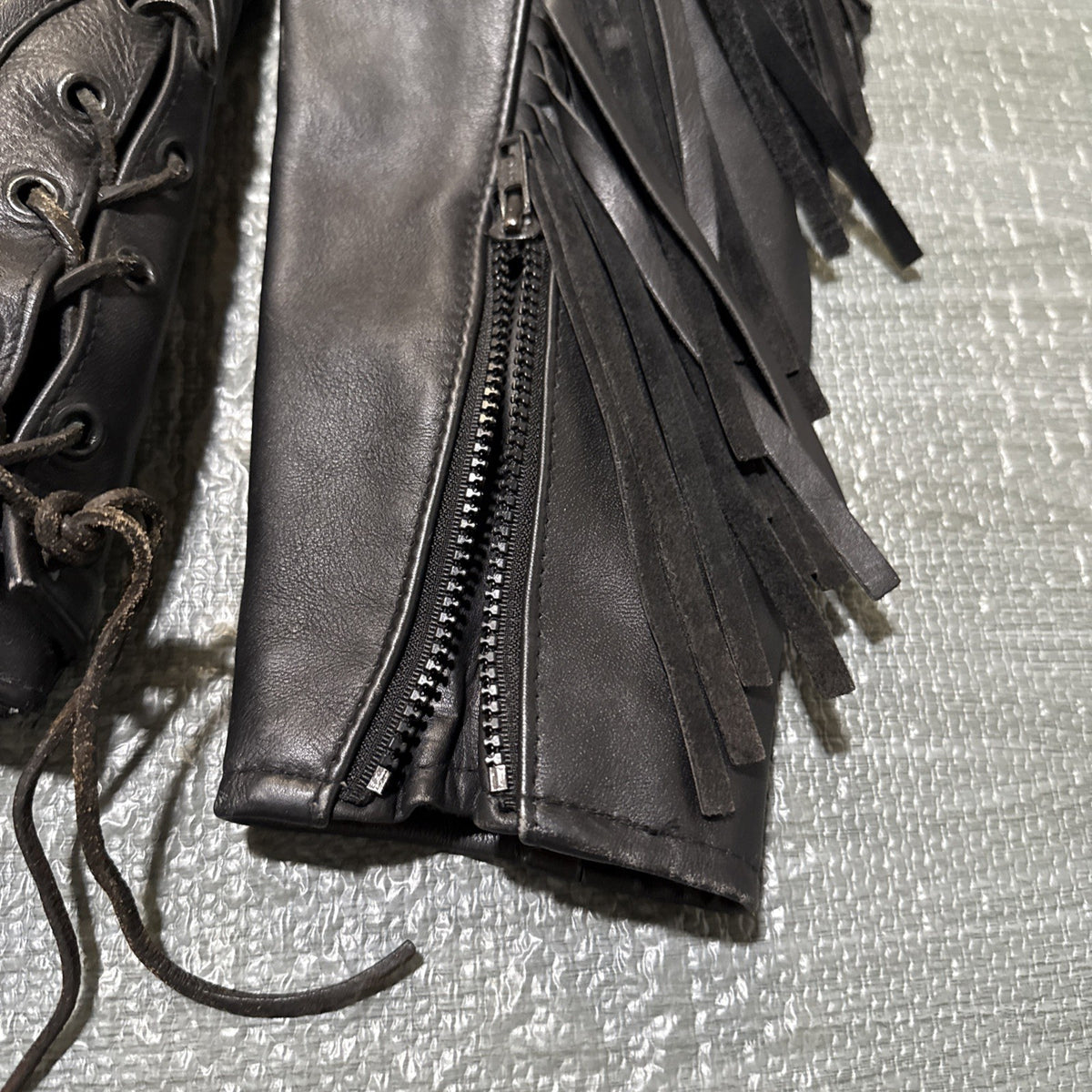 Vintage Route 66 Jacket Leather Fringe Front Zip Black Womens 12 Biker Rodeo