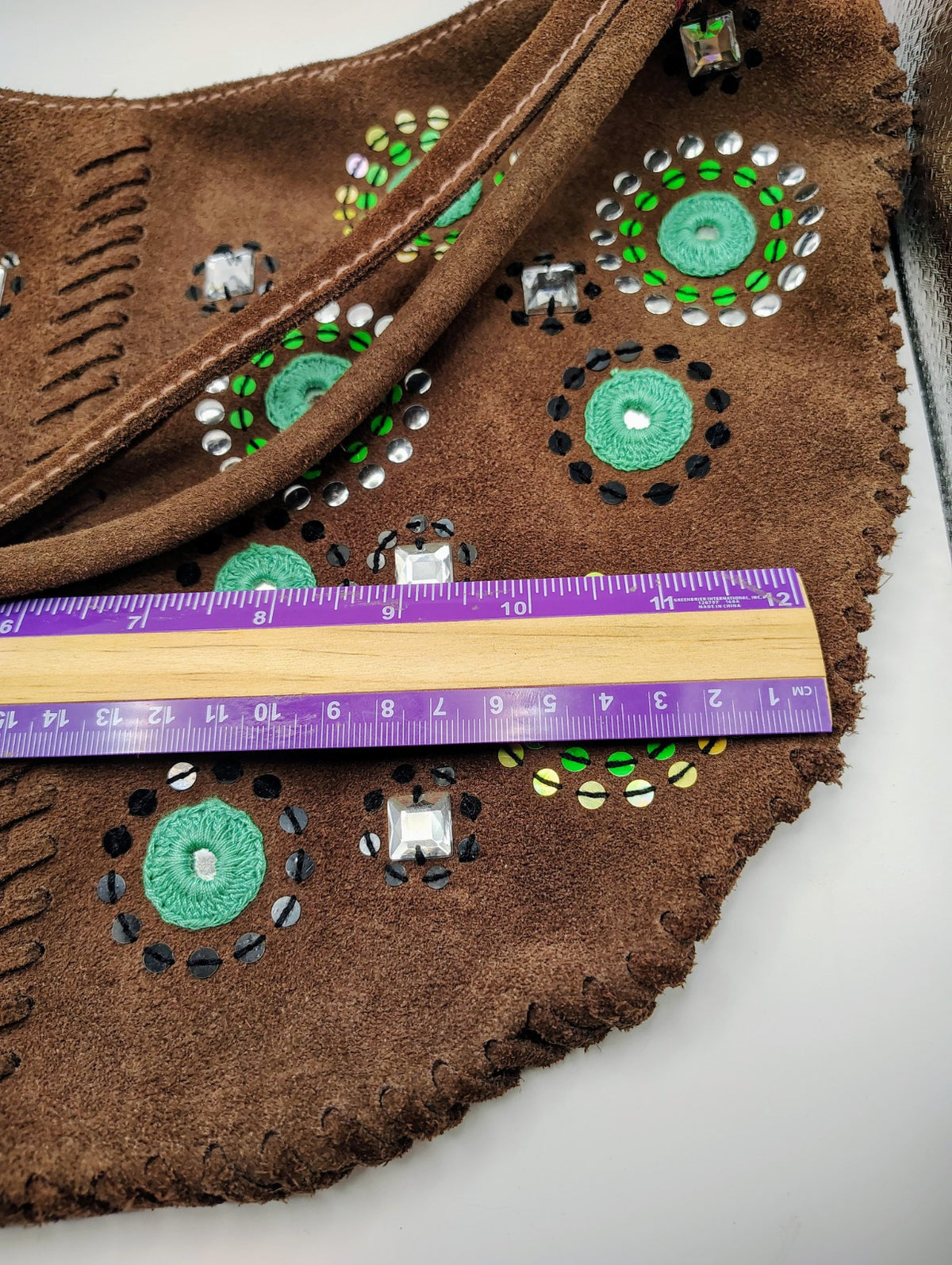 Gap Suede Shoulder Bag Brown and Blue Beaded Boho