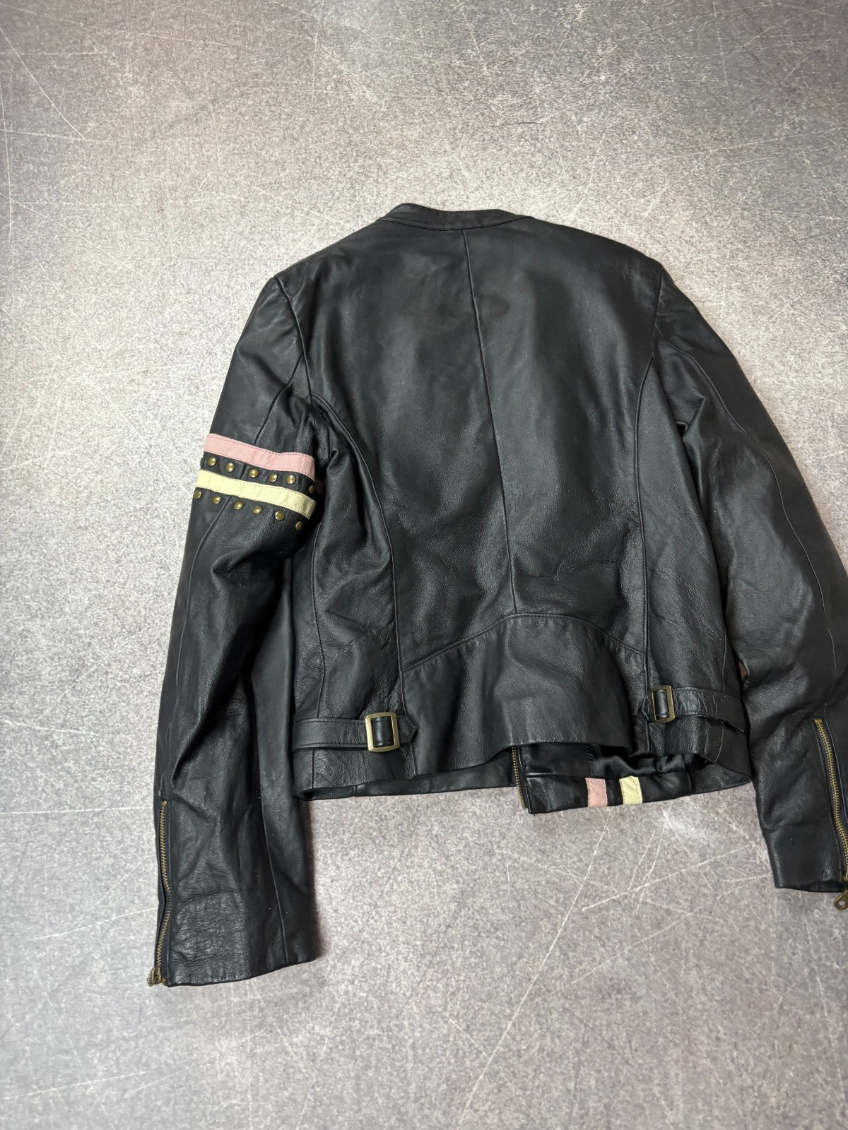 VTG Yohji Yamamoto Style Streetwear Racing Cropped Leather Jacket Fishbone