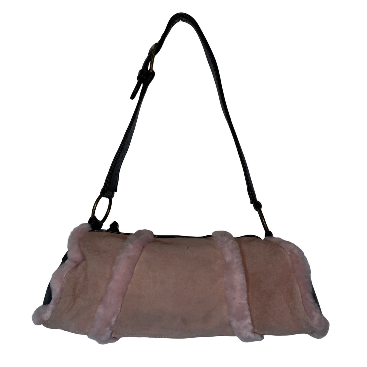 Wilson's Leather Y2K Pink Suede Shoulder Bag with Faux Fur Trim