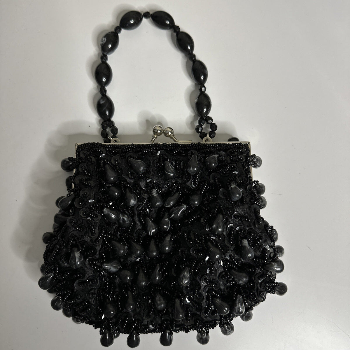 CARA NY IN’S WOMENS BEADED EVENING BAG PROM CLUTCH PURSE USED 4.5” HANDLE