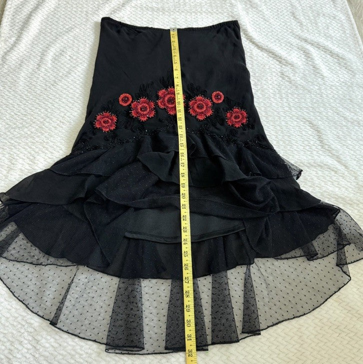 Sue Wong Vintage Silk Beaded Embroidered Skirt Top Set Size 6 Black