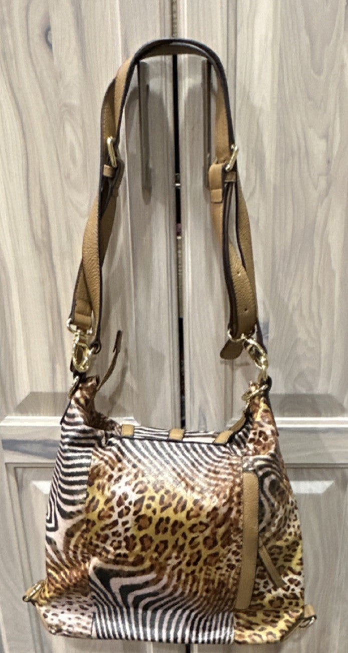 Sharif Animal Print Shoulder Bag with Studded Accents