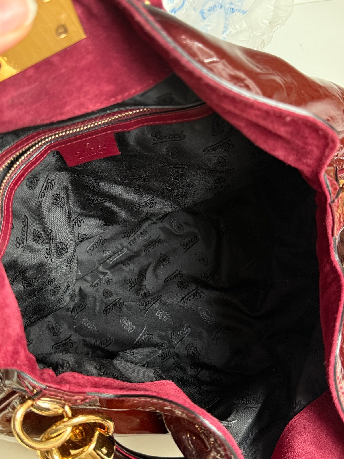 Gucci Indy Dark Red Patent Leather Hobo Bag