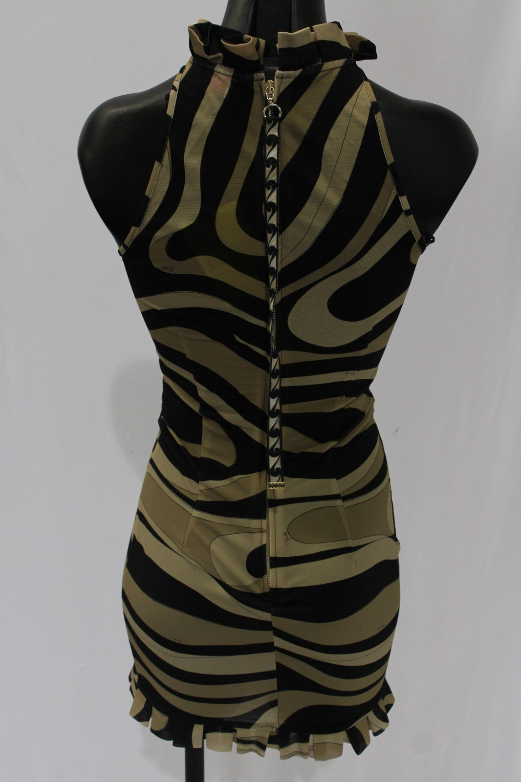 Pucci Beige Marmo Print Pleated Mesh Mini Dress