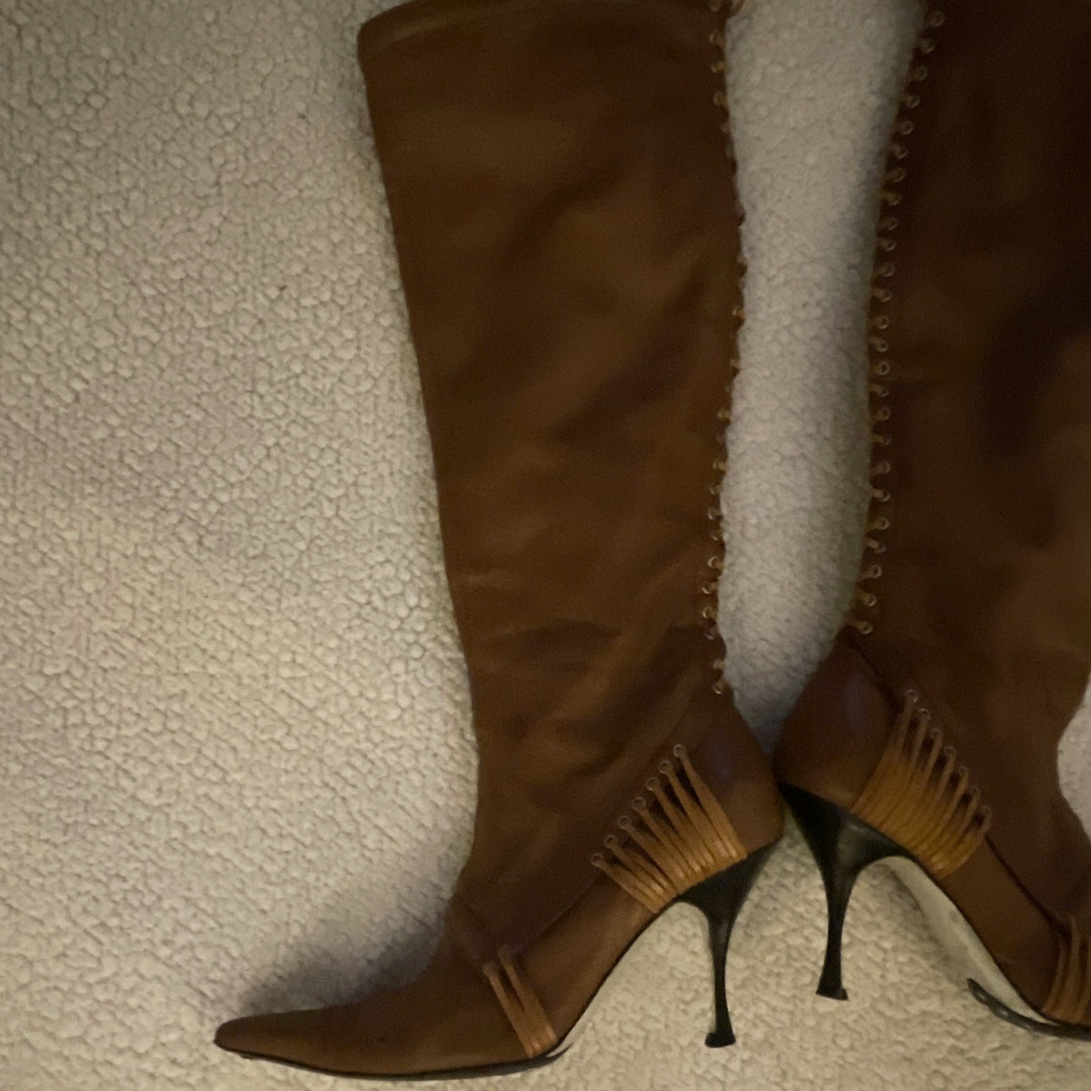 Gianfranco Ferré Brown Leather Knee High Lace-Up Stiletto Pointed Boots