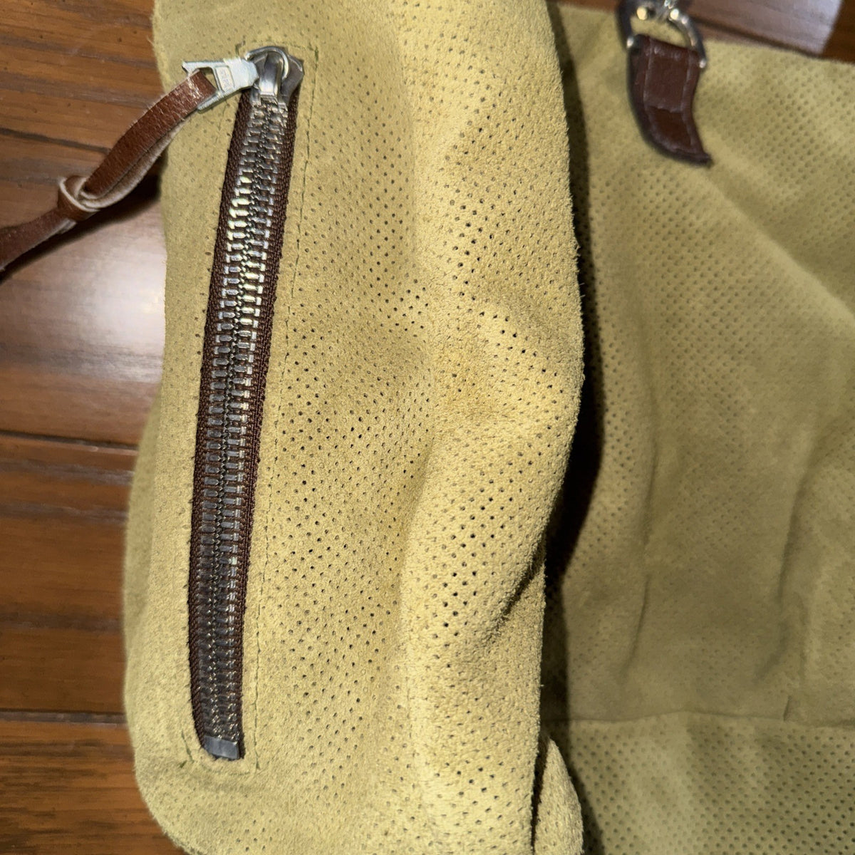 Tylie Malibu Green Perforated Suede Studded Gemstone Strap Bag Small
