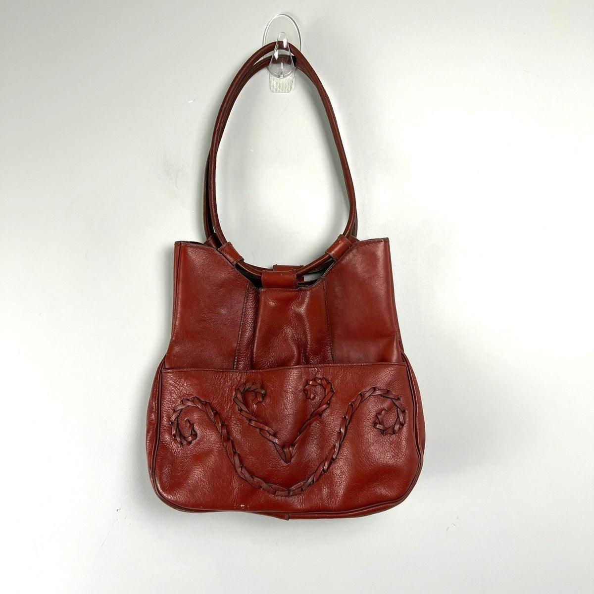 Vintage Brown Leather Whipstitch Shoulder Bag 1970s