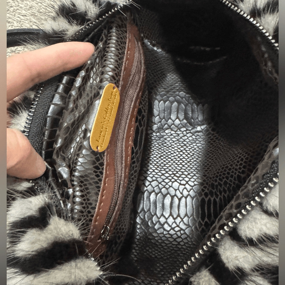 Genuine Mink Fur Pillow Bag with Top Handles and Crossbody Strap