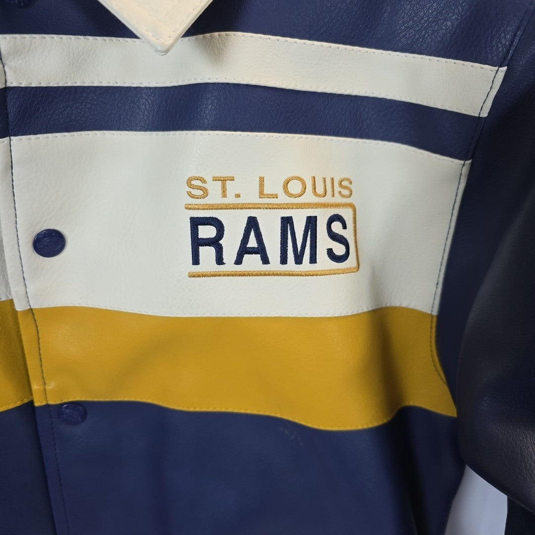 NFL St. Louis Rams Leather Bomber Jacket Kids L Vintage