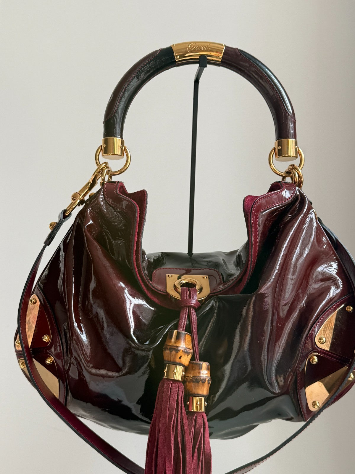 Gucci Indy Dark Red Patent Leather Hobo Bag