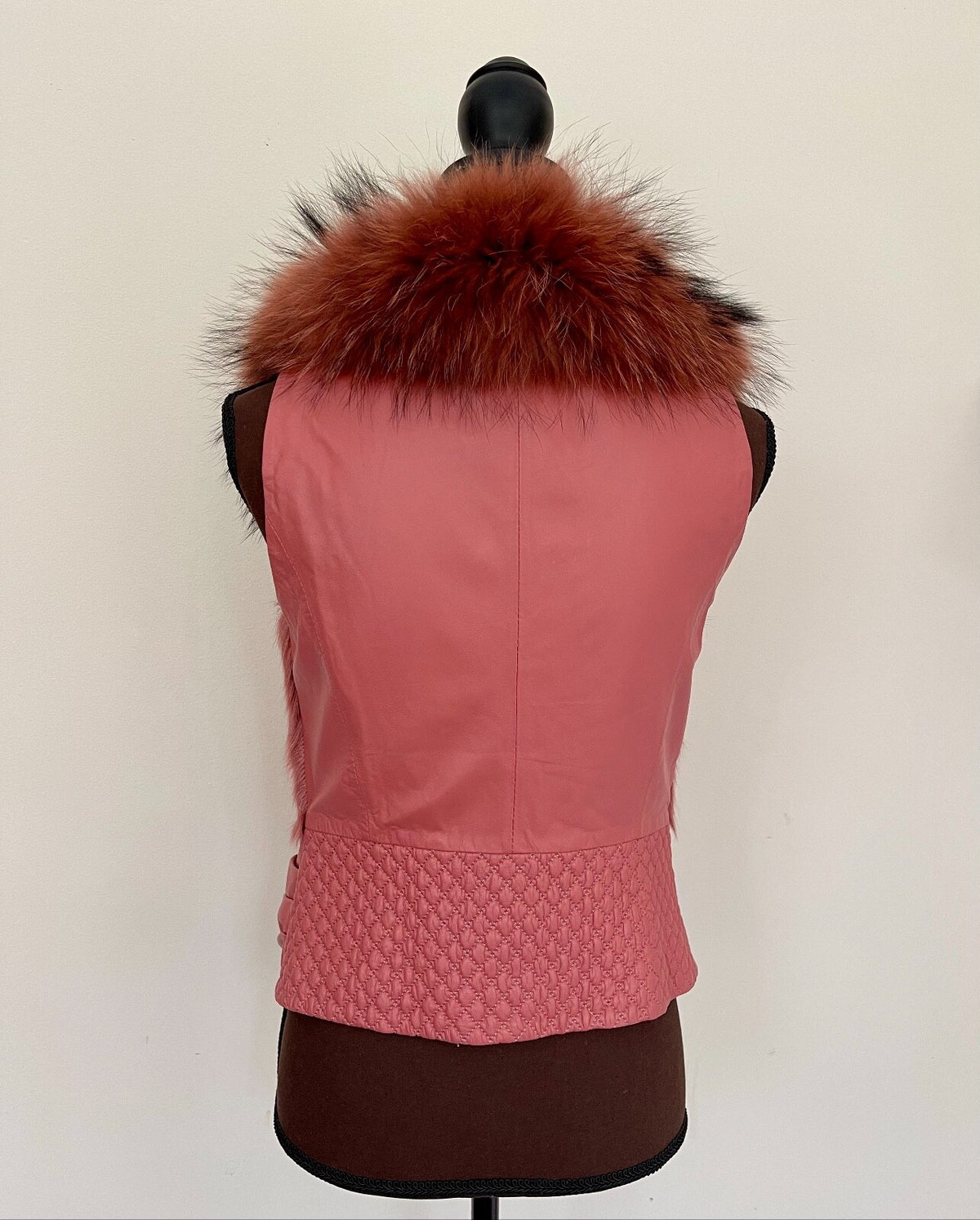 Genuine Leather Vest with Fox Fur Pink XS