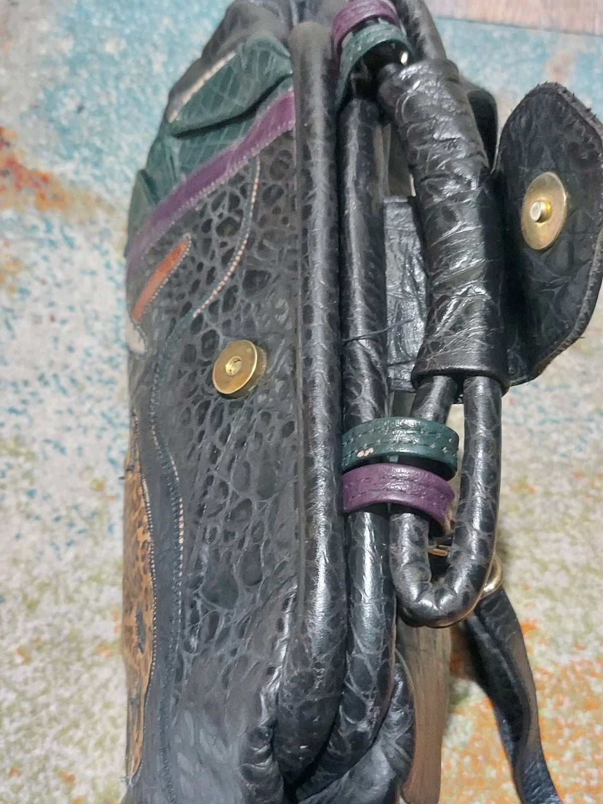 Reem 1980s Cheetah and Crocodile Patchwork Leather Bag