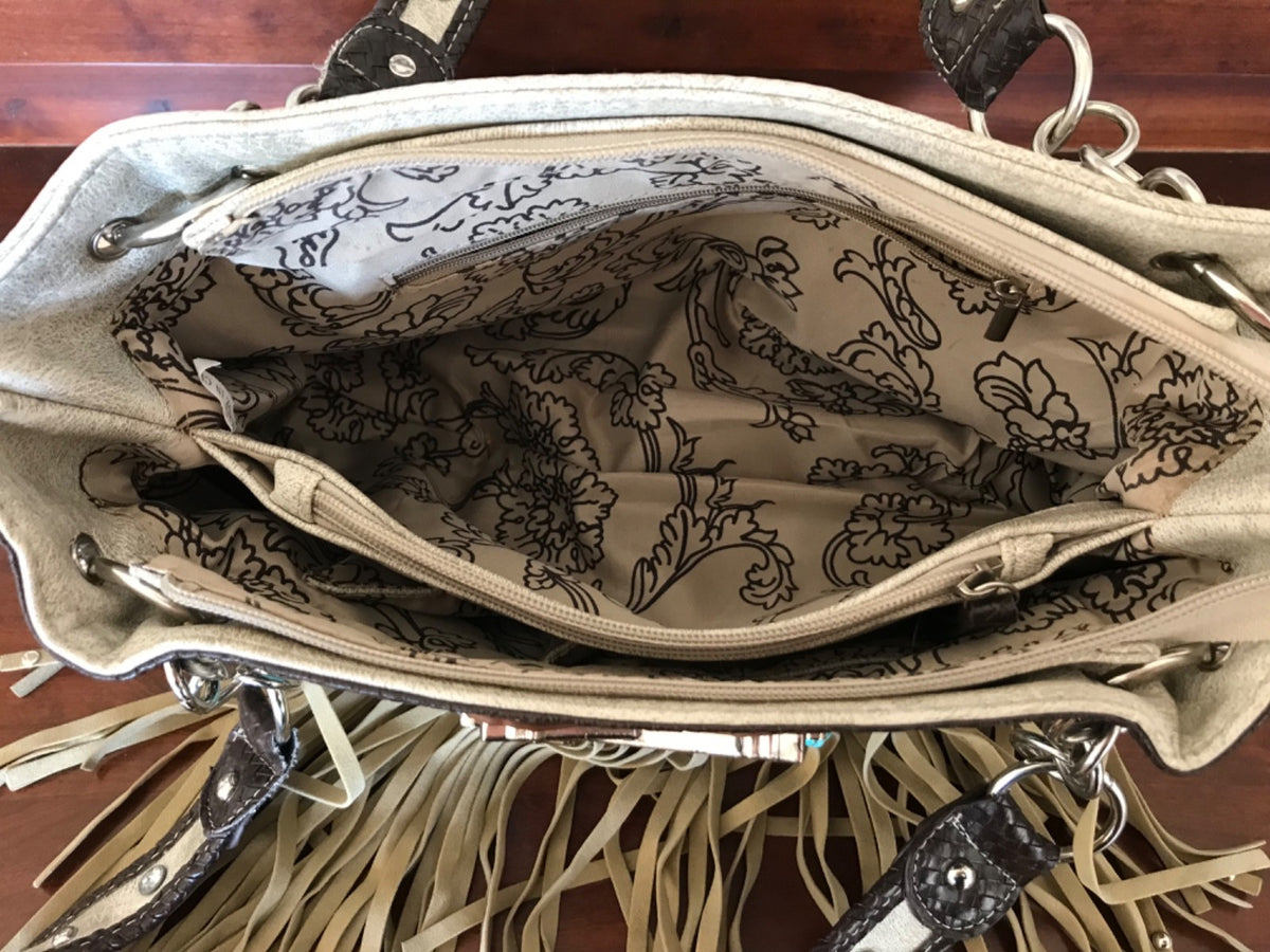 Western Studded Purse with Crossed Pistols, Fringe, Chains and Turquoise