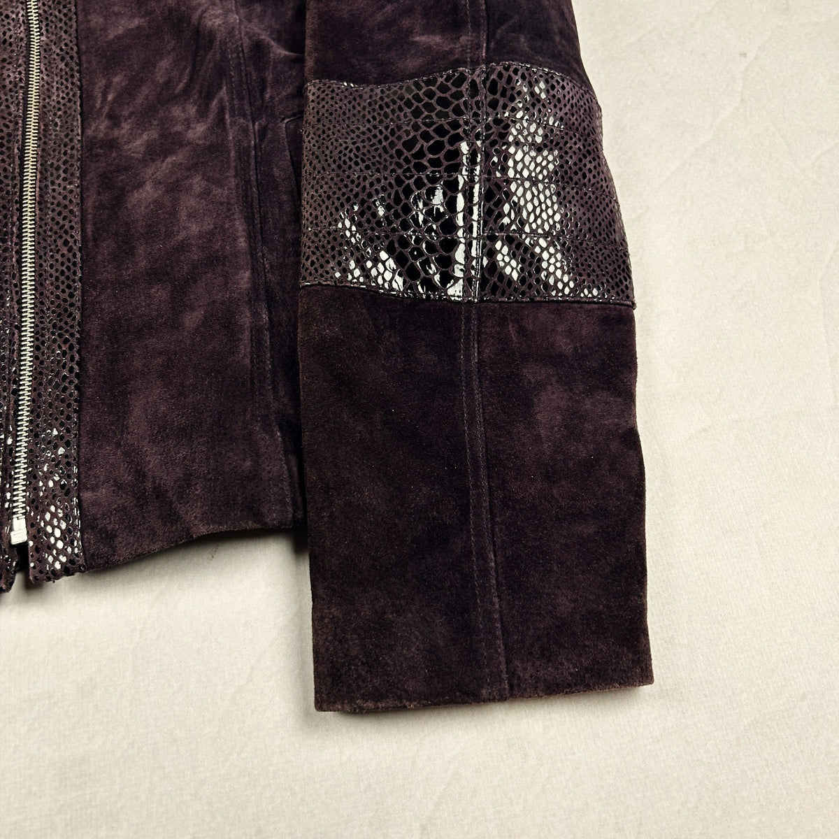 Vintage Y2K Genuine Suede Leather Jacket with Snakeskin Panel Moto