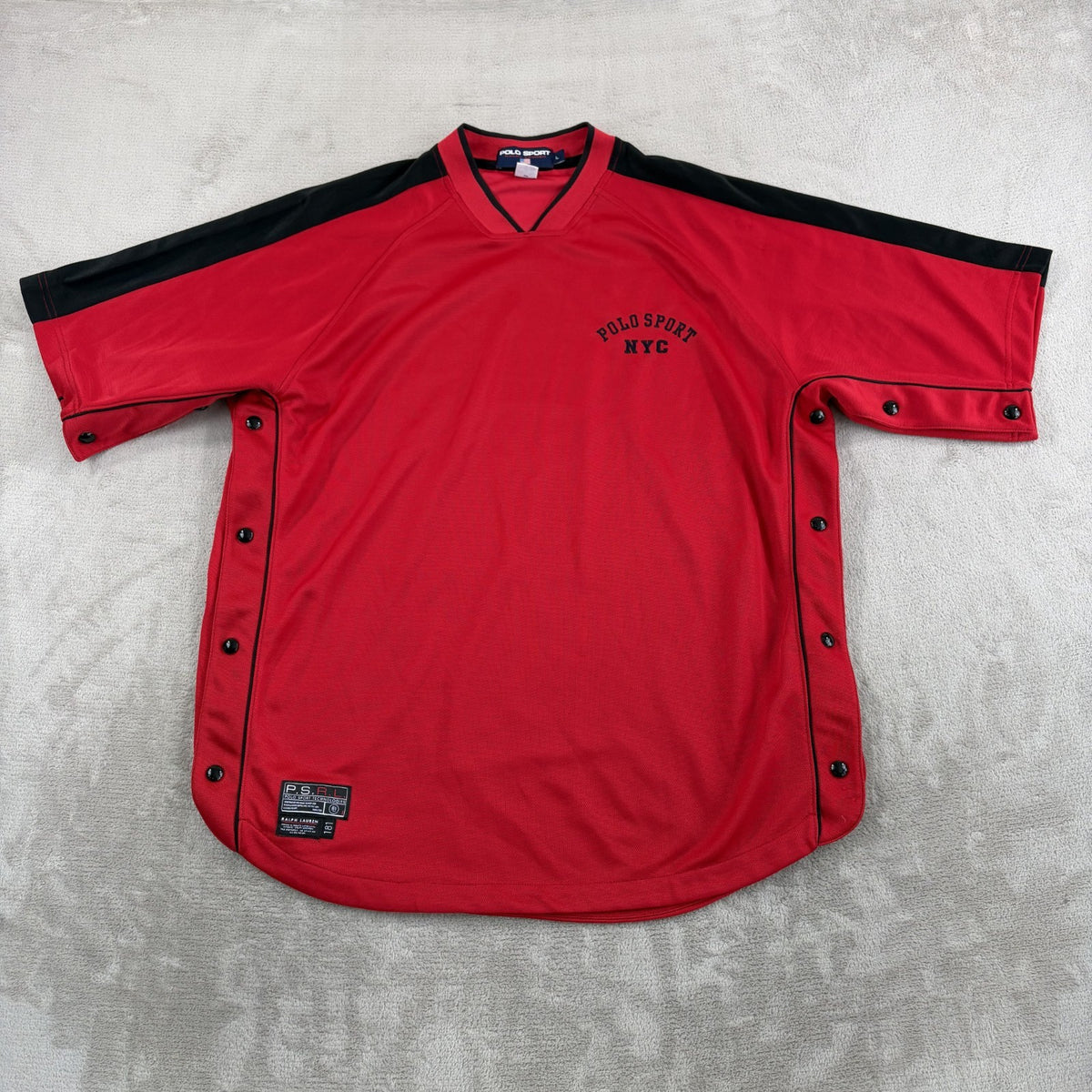 Ralph Lauren Polo Sport Warm Up Tear Away Snap Shirt Red Black Large