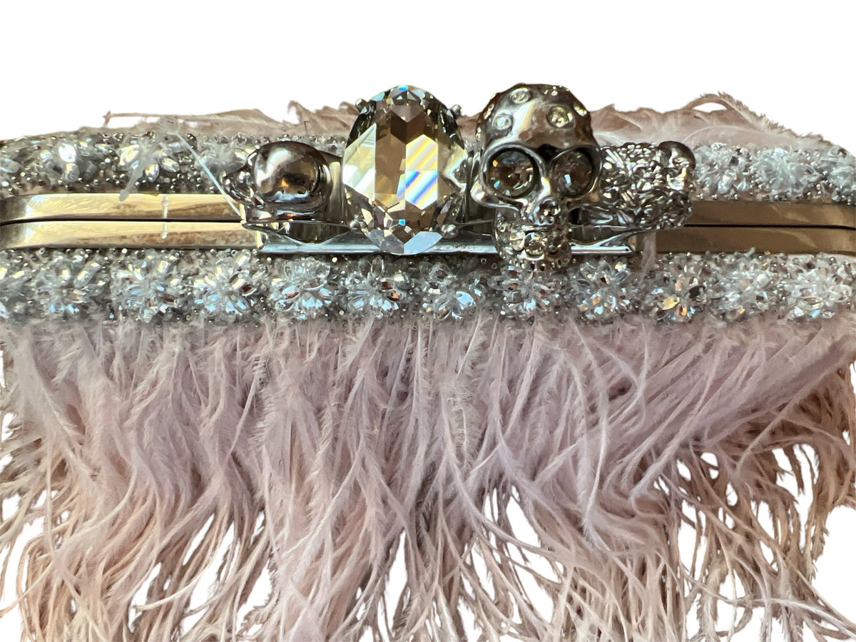 Alexander McQueen Vintage Pink Feather Knuckle Duster Skull Clutch