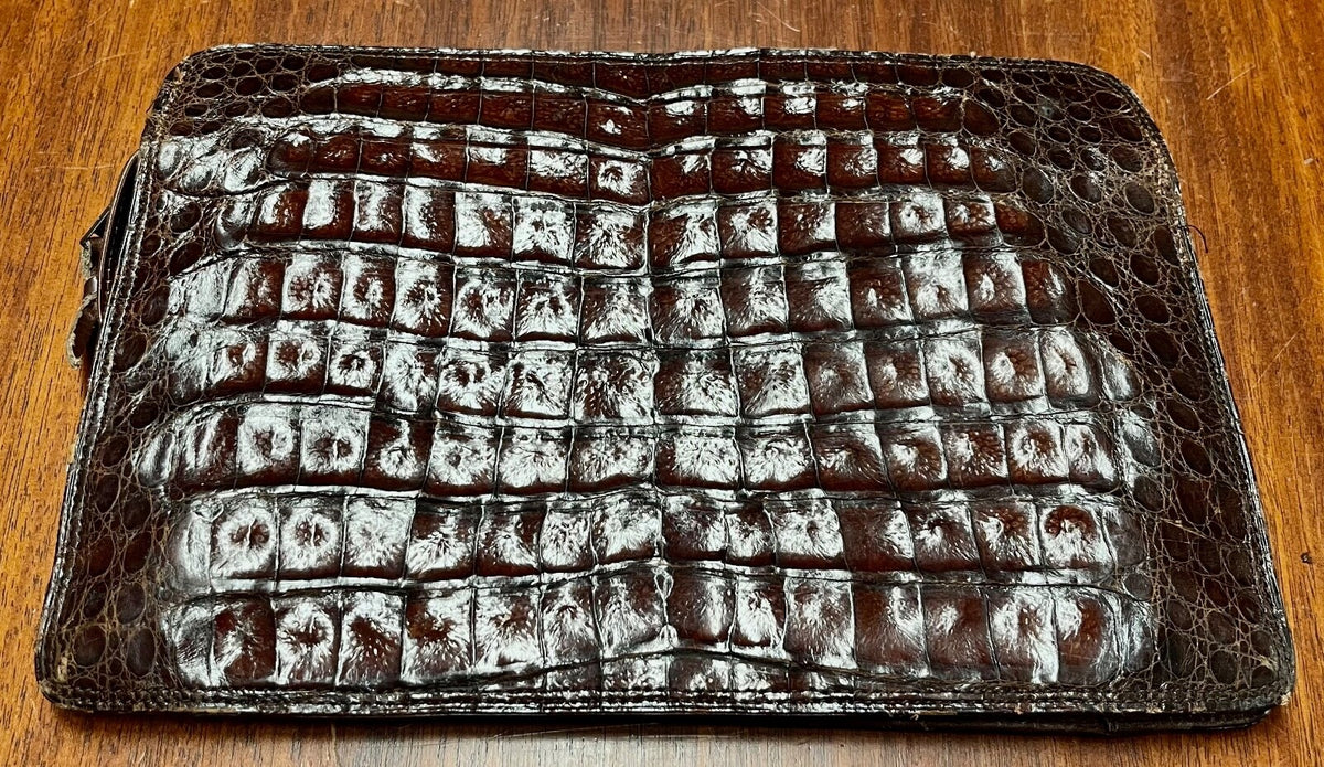 Vintage Dark Brown Crocodile Leather Clutch