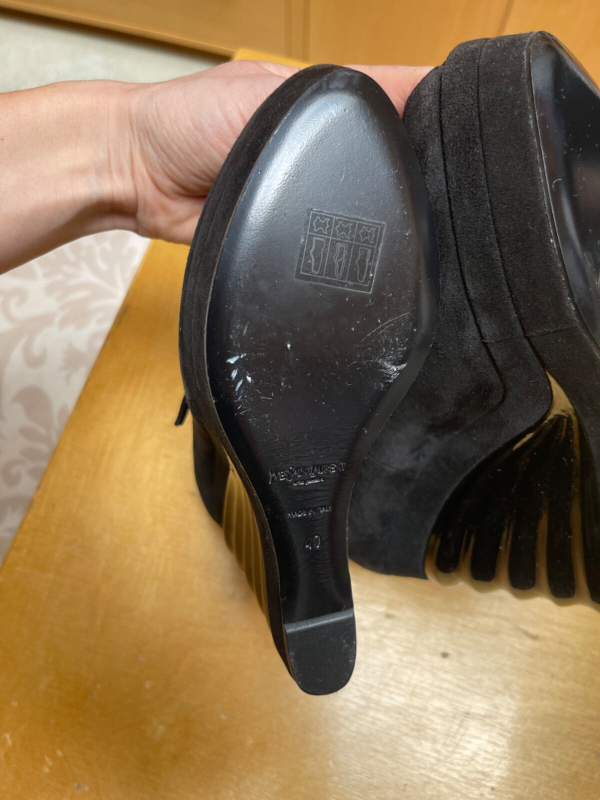 YSL Suede Platform Shoes Black Size 40