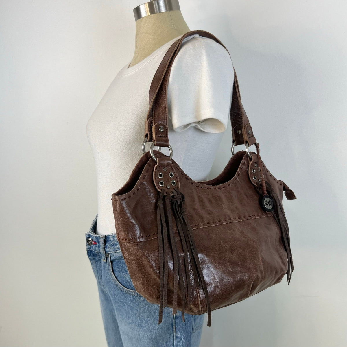 The Sak Brown Leather Fringe Western Shoulder Hobo Bag