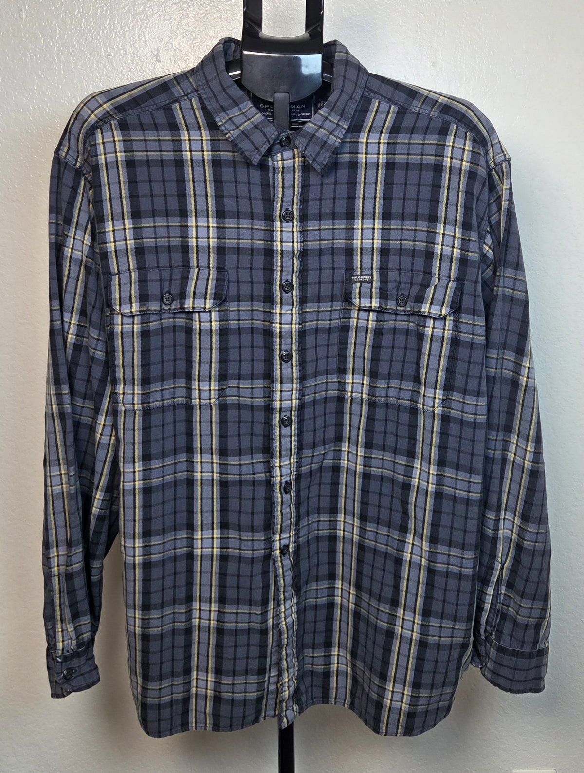 Polo Sport Ralph Lauren Flannel Shirt Blue Plaid 1990s XXL