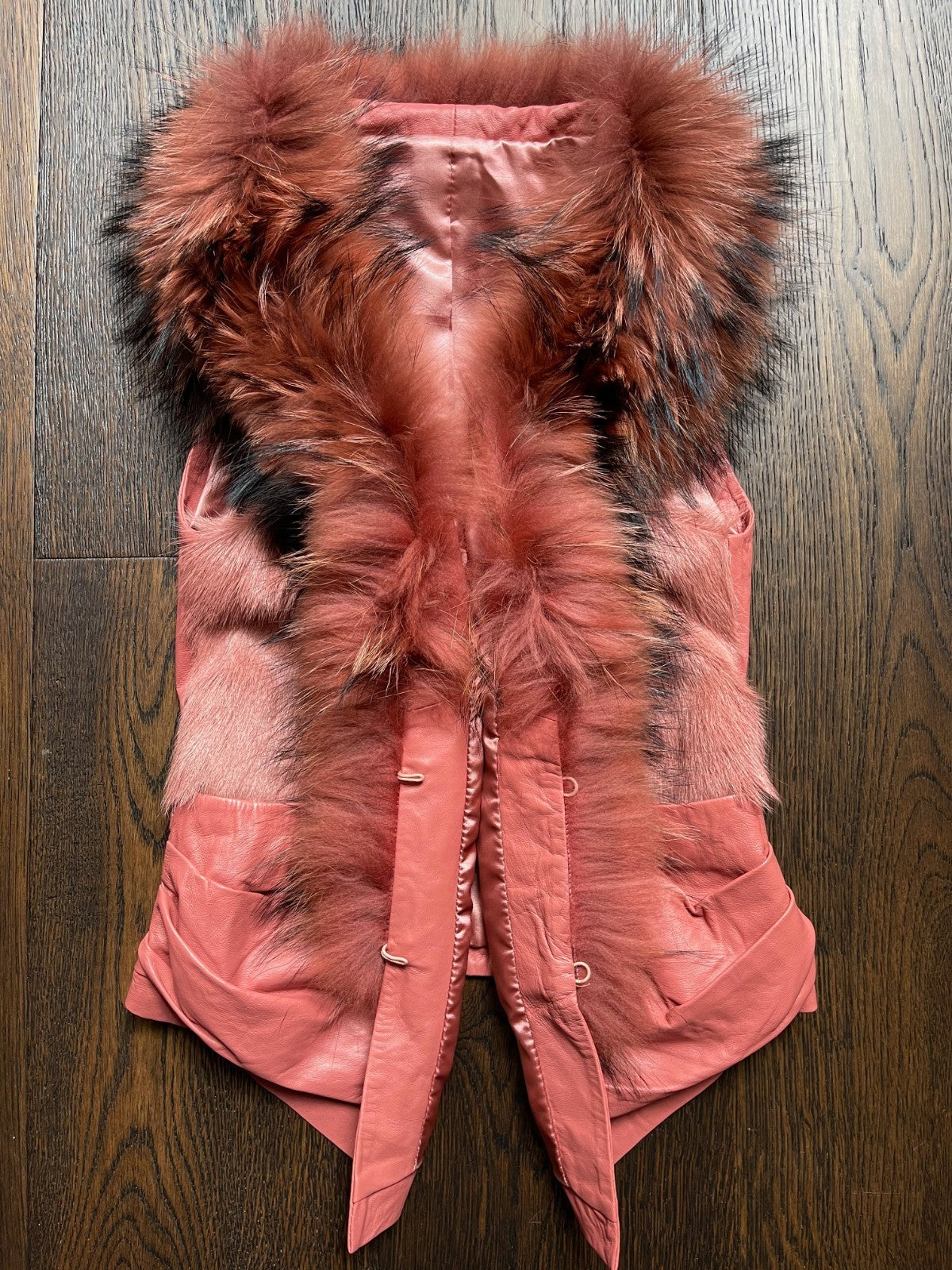 Genuine Leather Vest with Fox Fur Pink XS