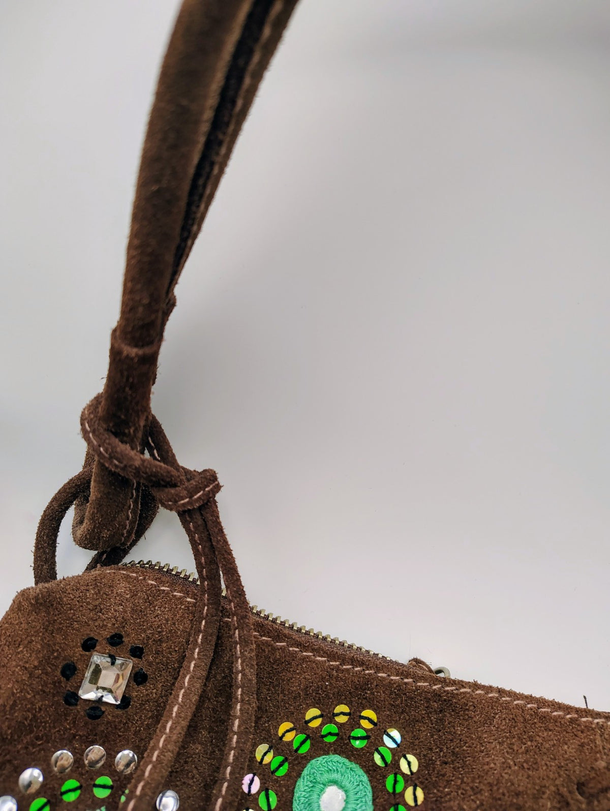 Gap Suede Shoulder Bag Brown and Blue Beaded Boho