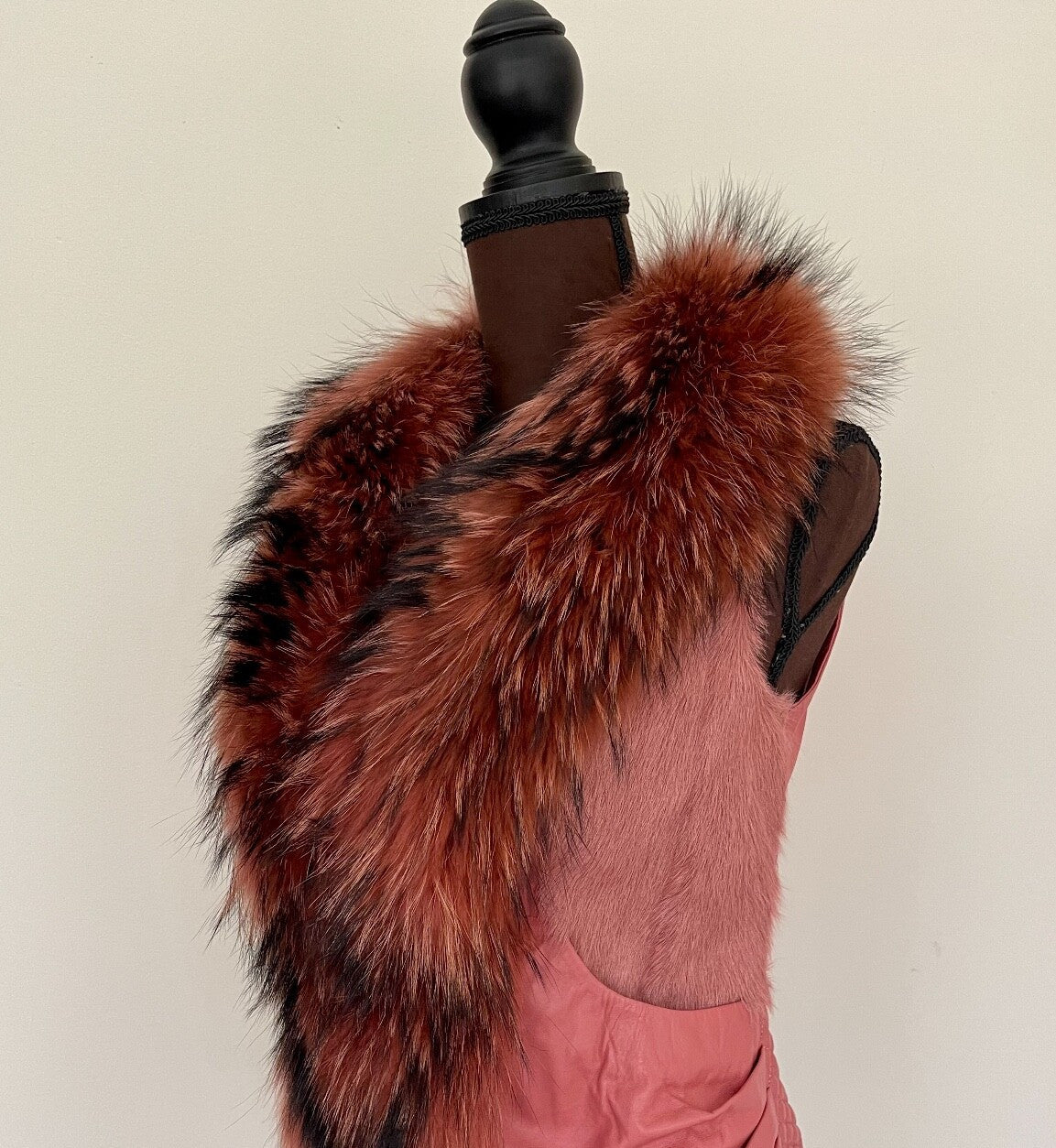 Genuine Leather Vest with Fox Fur Pink XS