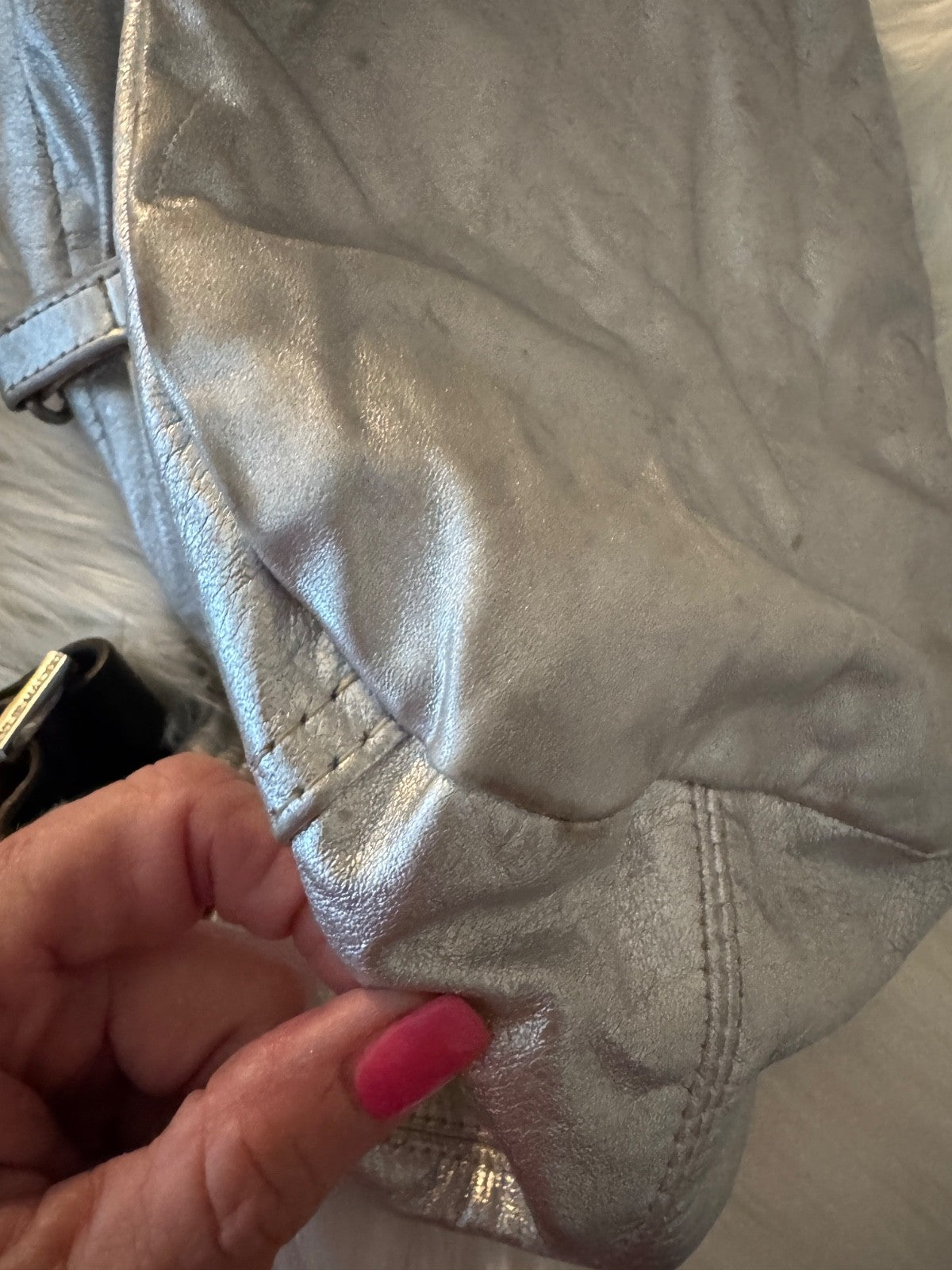 Tylie Malibu Metallic Silver Leather Hobo Handbag Medium