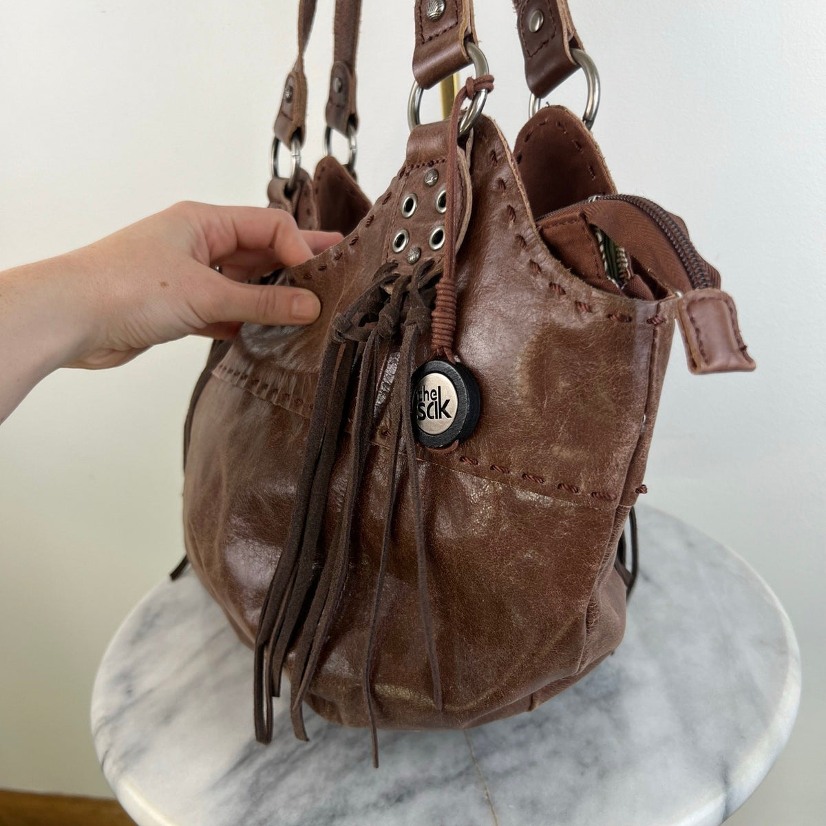 The Sak Brown Leather Fringe Western Shoulder Hobo Bag
