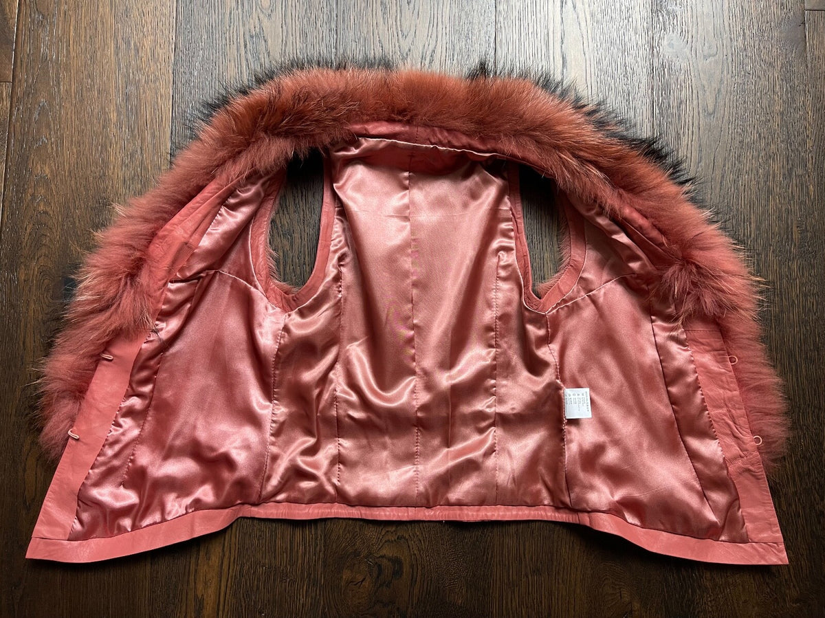 Genuine Leather Vest with Fox Fur Pink XS
