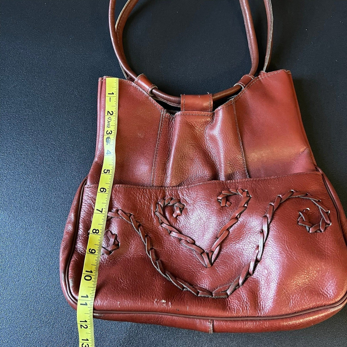Vintage Brown Leather Whipstitch Shoulder Bag 1970s