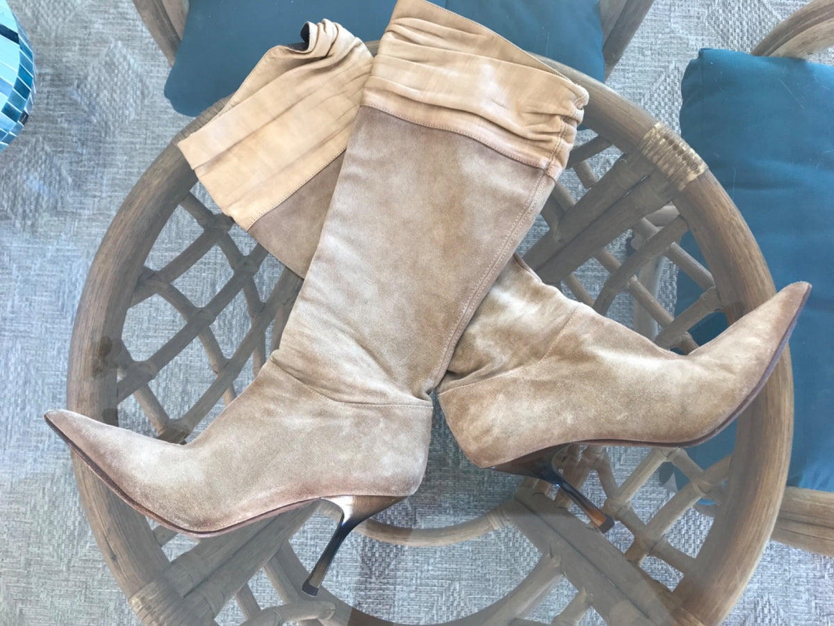 Aldo Y2K Suede and Leather Knee High Boots Pointed Toe Stiletto Heel Ombré