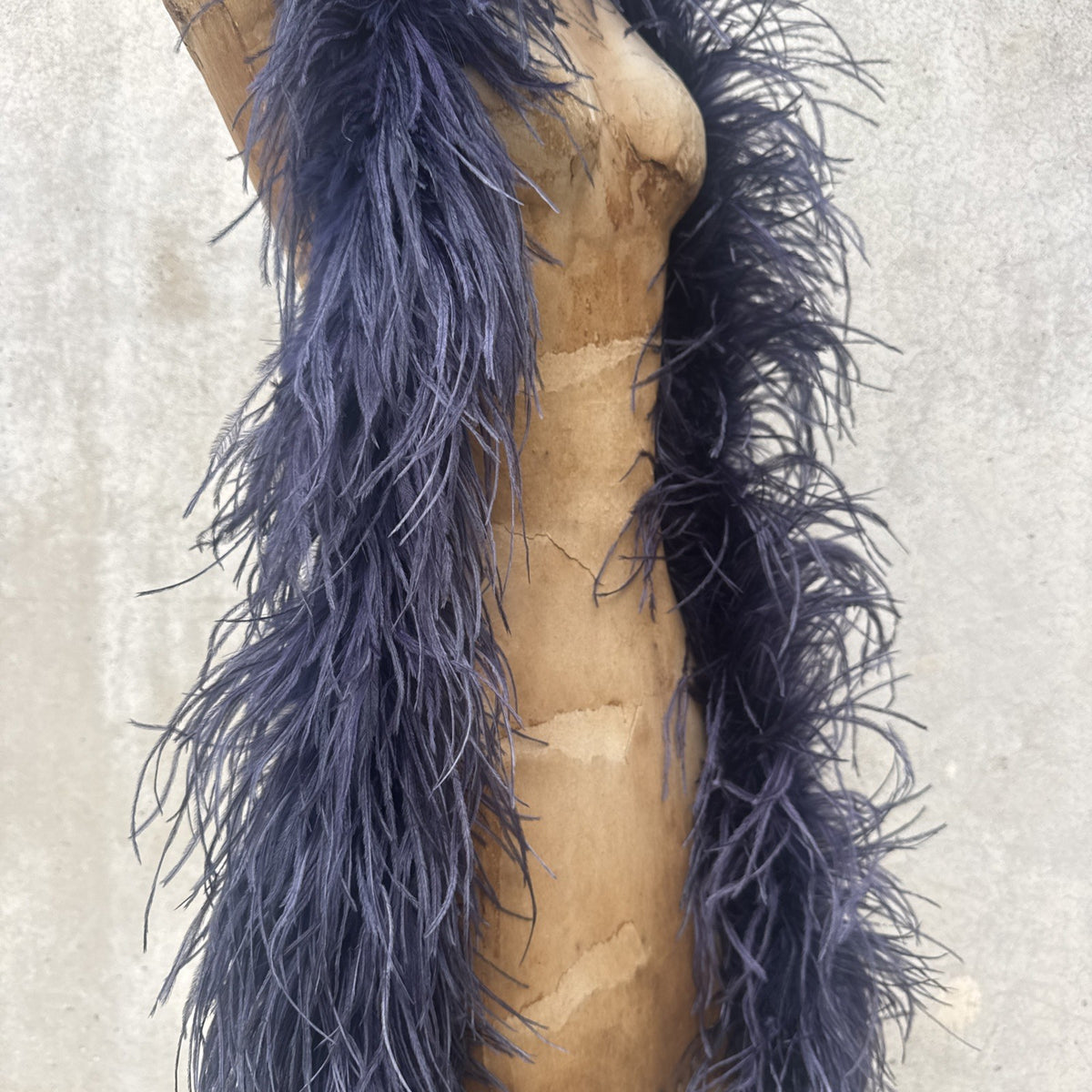 Vintage 1930s Navy Ostrich Feather Boa Scarf Shawl Old Hollywood Dress Accent