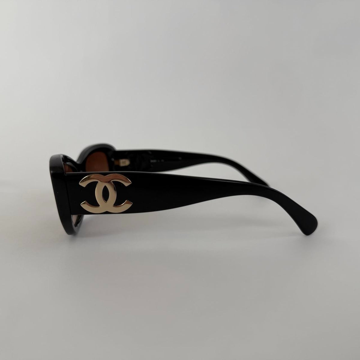 Chanel 1990s Oversized Black Sunglasses with Gold CC Hardware