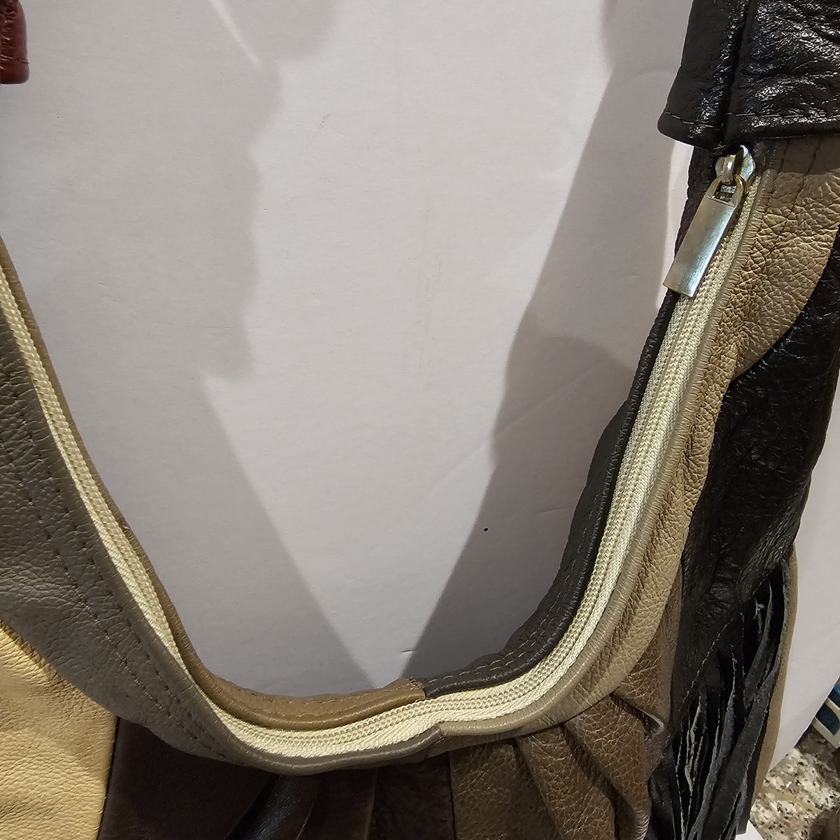 Vintage Leather Patchwork Fringe Hobo Bag