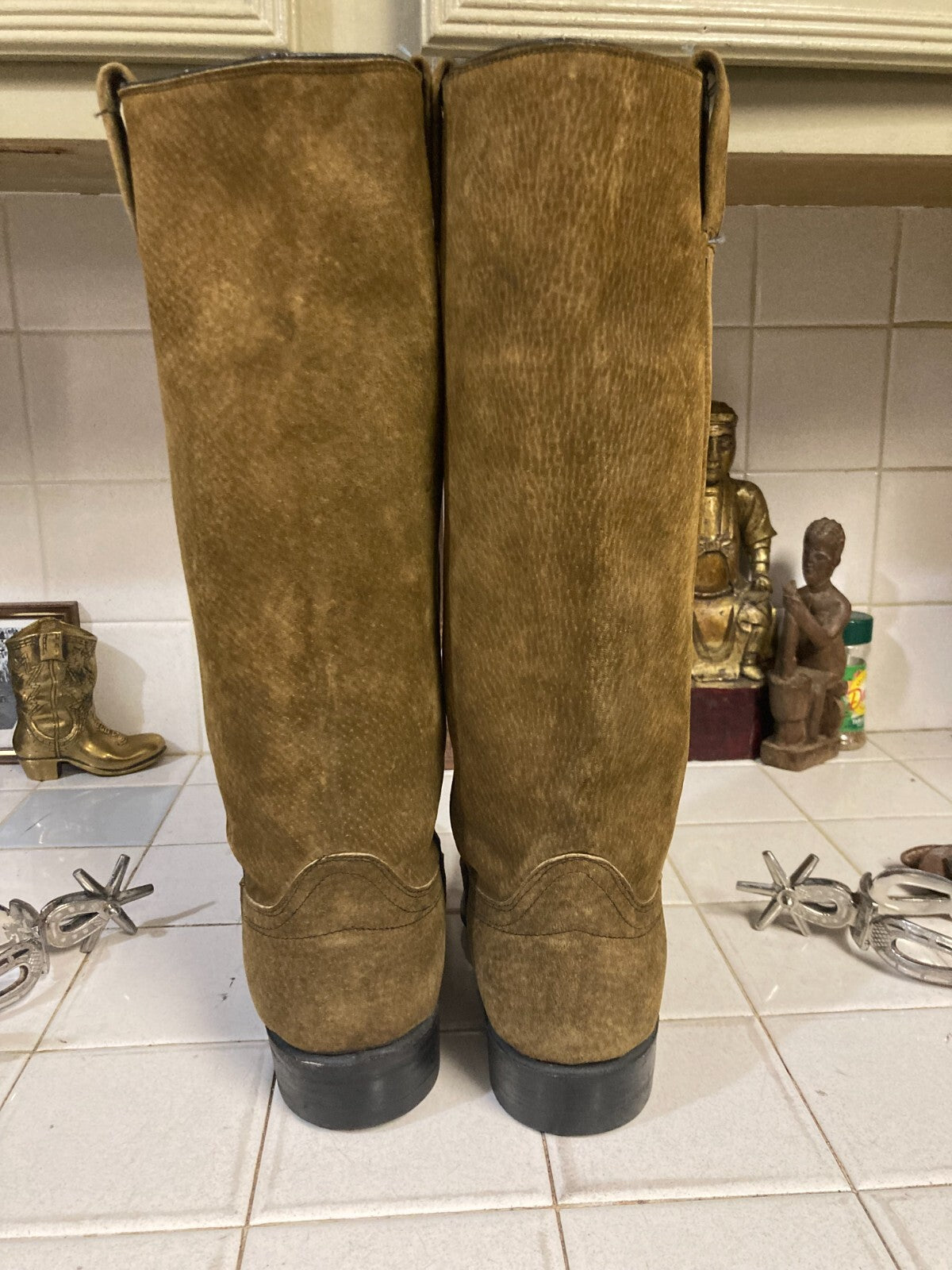 Cowtown Vintage Brown Tall Sueded Western Cowboy Riding Rodeo Ranch Boots 6 D