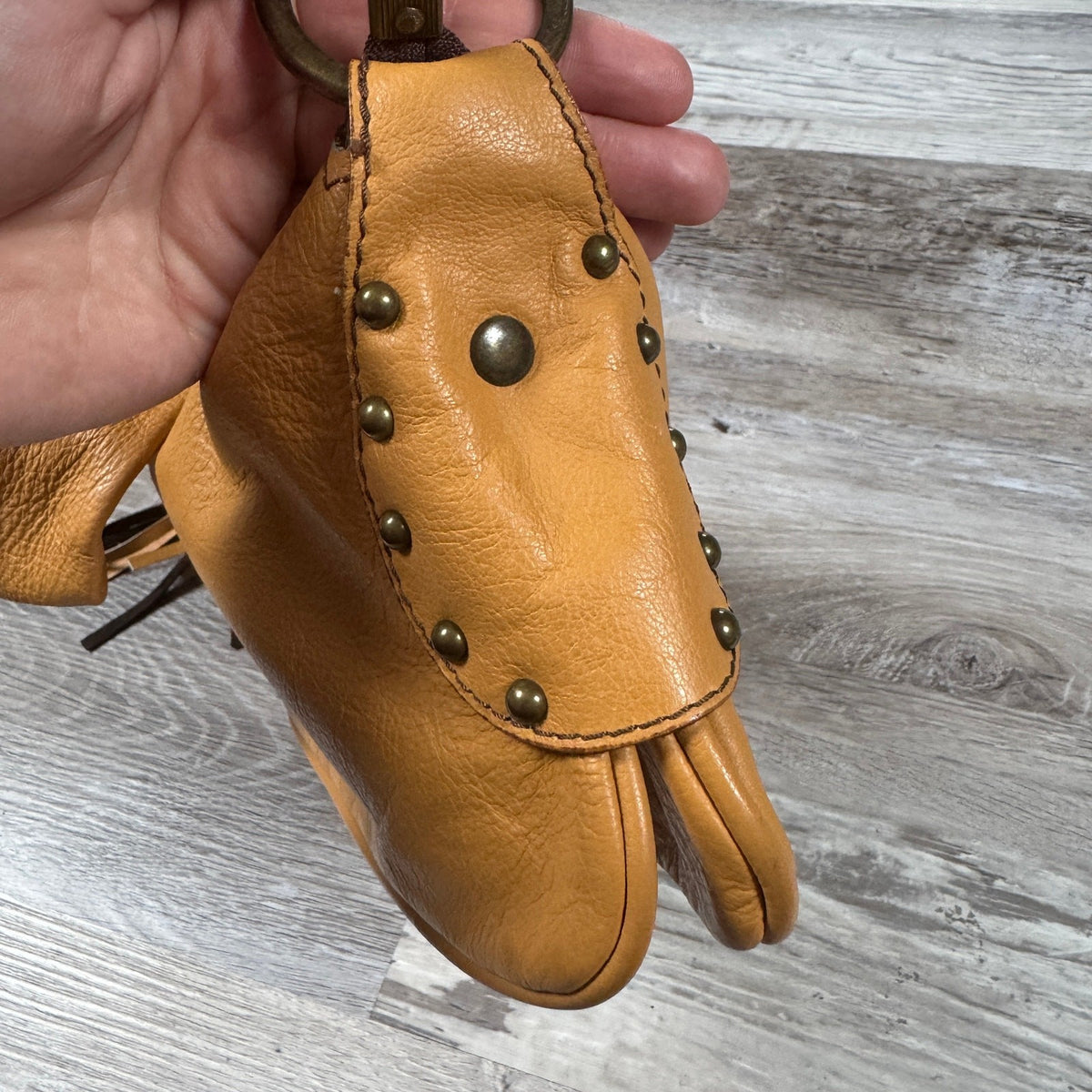 Vintage Leather Tan Studded Tassel Shoulder Bag