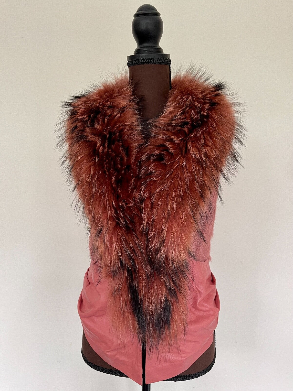 Genuine Leather Vest with Fox Fur Pink XS