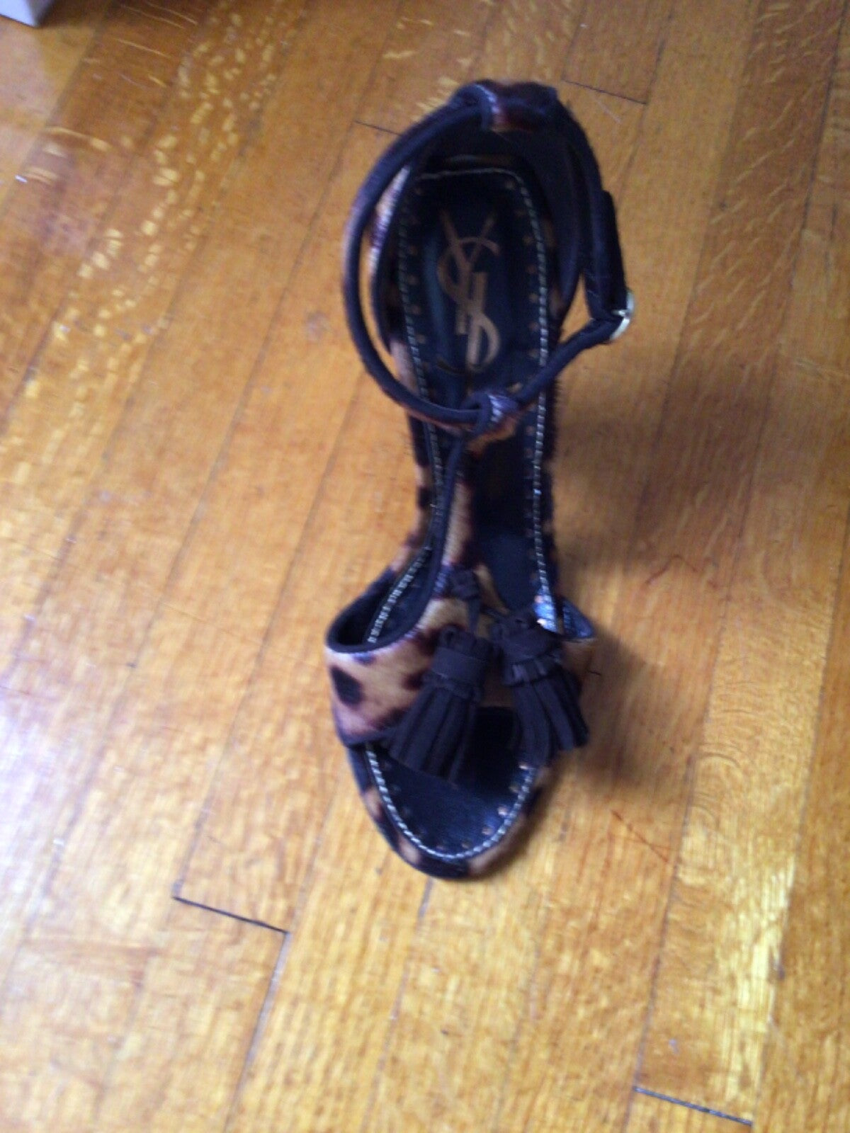 Yves Saint Laurent Rive Gauche Ponyhair T-Strap Sandals