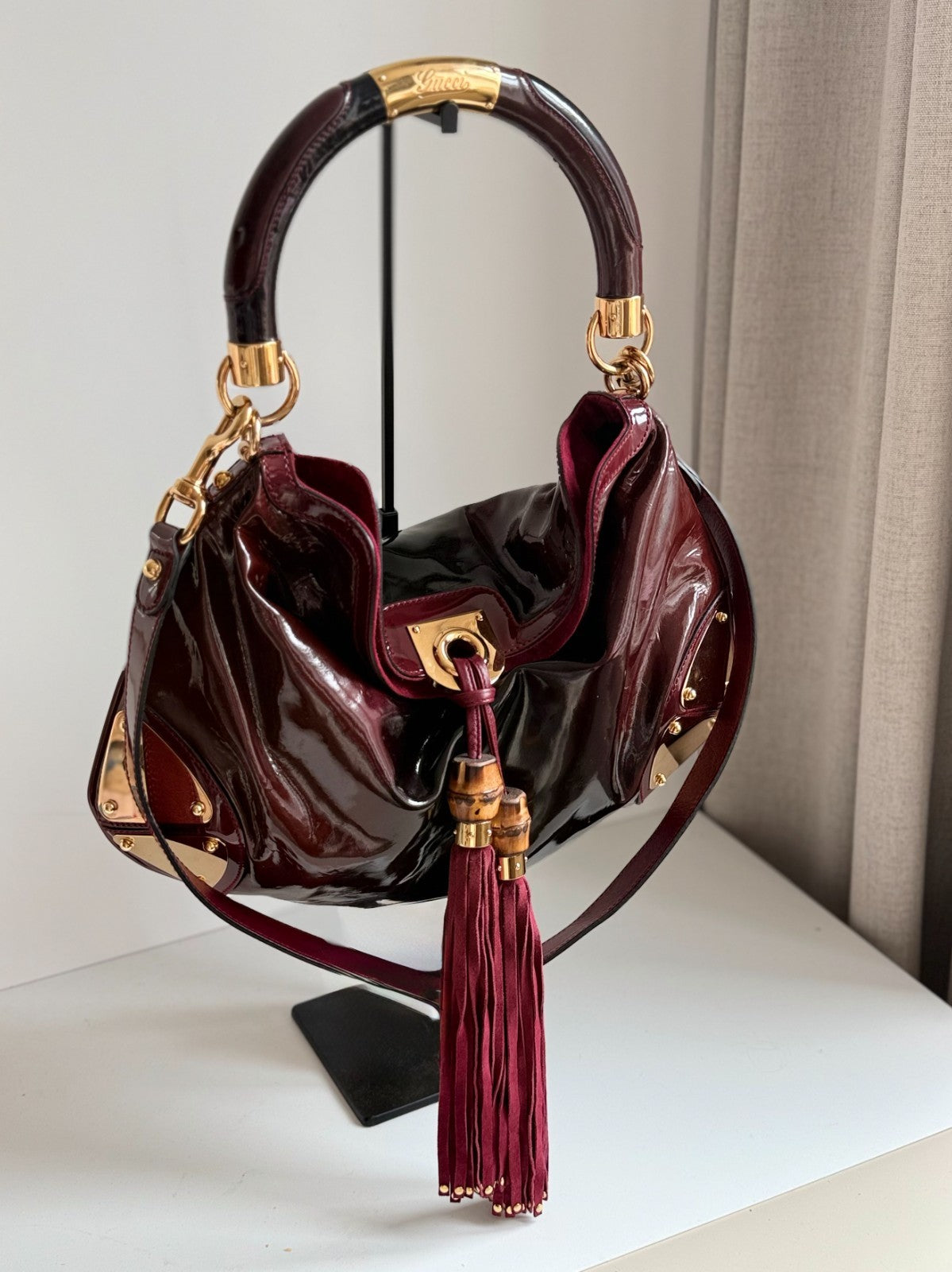 Gucci Indy Dark Red Patent Leather Hobo Bag