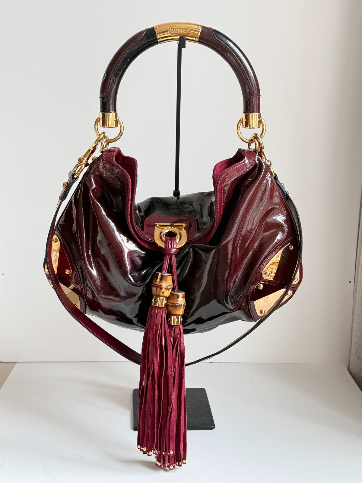 Gucci Indy Dark Red Patent Leather Hobo Bag