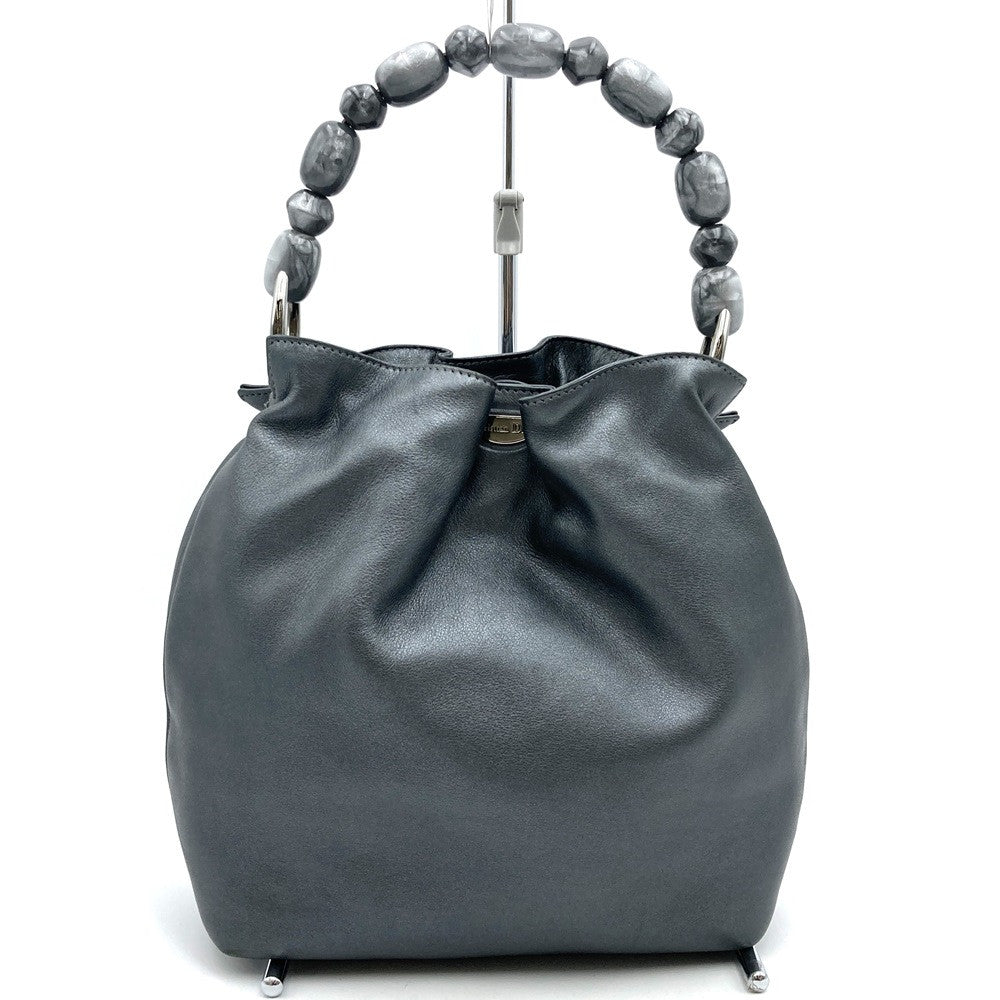 Dior Malice Pearl Hand Bag Gray Leather Vintage Authentic 154036