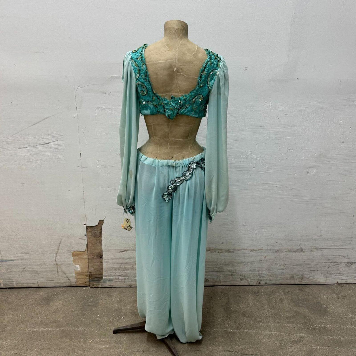 Vintage 1960s-1970s Aqua Beaded and Sequined Two-Piece Set Size S