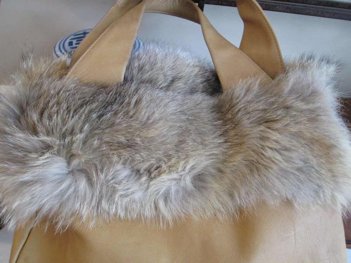 Renato Angi Venezia Genuine Leather Bag with Fox Fur Trim